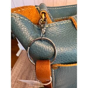 Genuine Leather Purse Charm Red Navy Blue Gold Flower Keychain Accessory